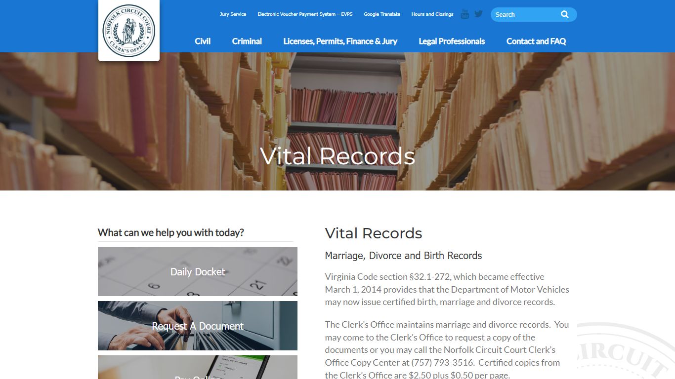 Vital Records - Norfolk Circuit Court