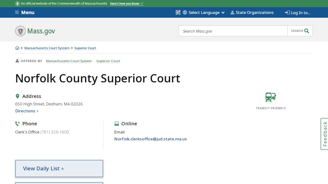Norfolk County Superior Court | Mass.gov